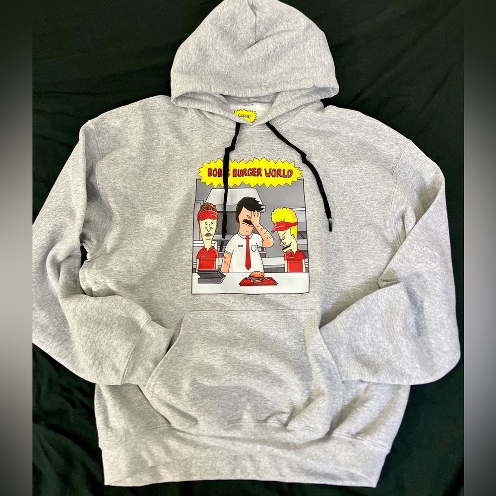 Bob’s Burger World Beavis Butthead Rat Burger Men’s Gray Hoodie